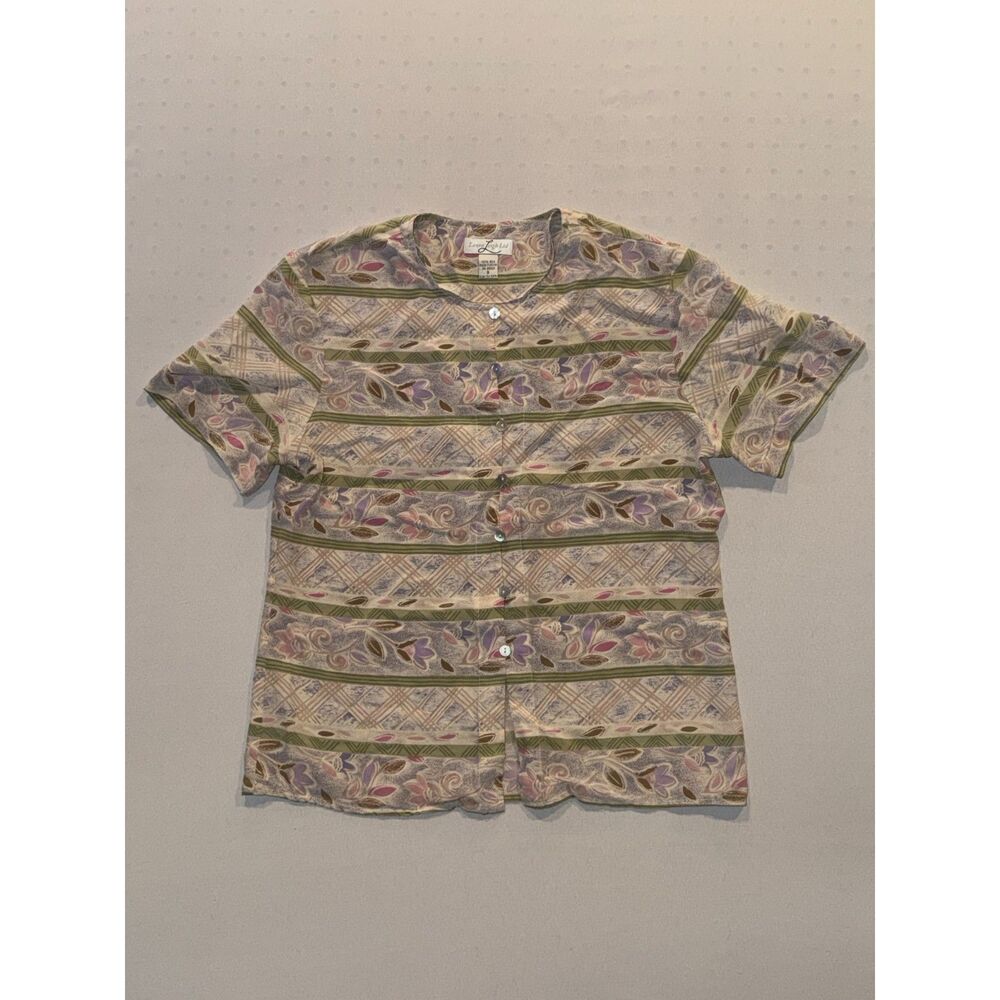 Laura Leigh LTD 100% Silk Pastel Patterned Button-Up | Size S